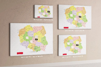 Tableau affichage liège Carte de la Pologne avec sa division administrative.