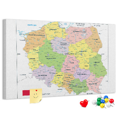 Tableau de liège Carte de la Pologne avec les voïvodies colorées