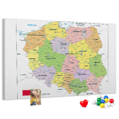 Tableau de liège Carte de la Pologne avec les voïvodies colorées