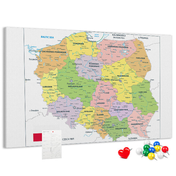 Tableau de liège Carte de la Pologne avec les voïvodies colorées