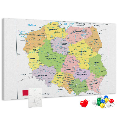 Tableau de liège Carte de la Pologne avec les voïvodies colorées