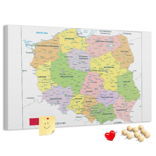 Tableau de liège Carte de la Pologne avec les voïvodies colorées