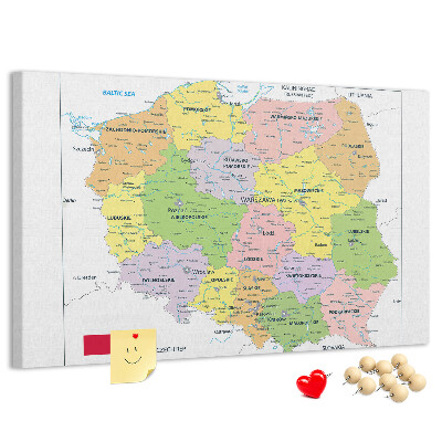 Tableau de liège Carte de la Pologne avec les voïvodies colorées
