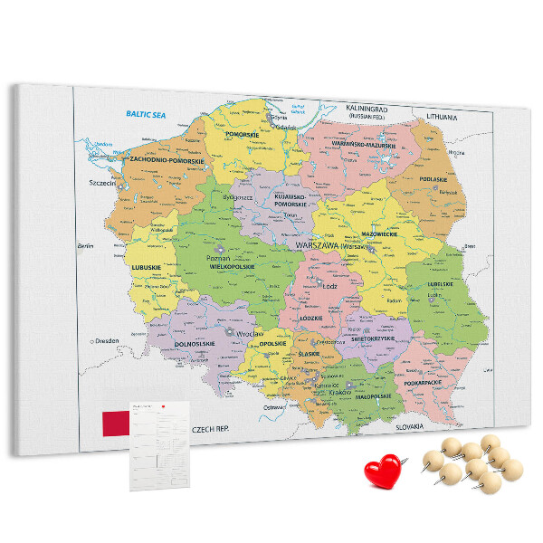 Tableau de liège Carte de la Pologne avec les voïvodies colorées