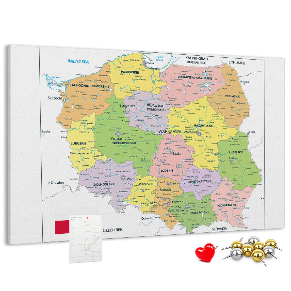 Tableau de liège Carte de la Pologne avec les voïvodies colorées