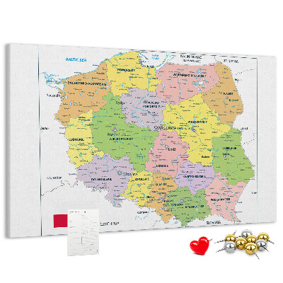 Tableau de liège Carte de la Pologne avec les voïvodies colorées