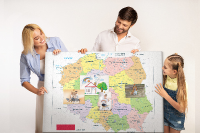 Tableau de liège Carte de la Pologne avec les voïvodies colorées
