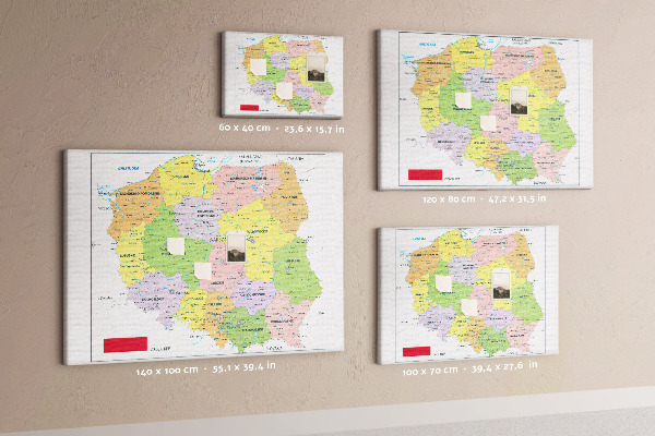 Tableau de liège Carte de la Pologne avec les voïvodies colorées
