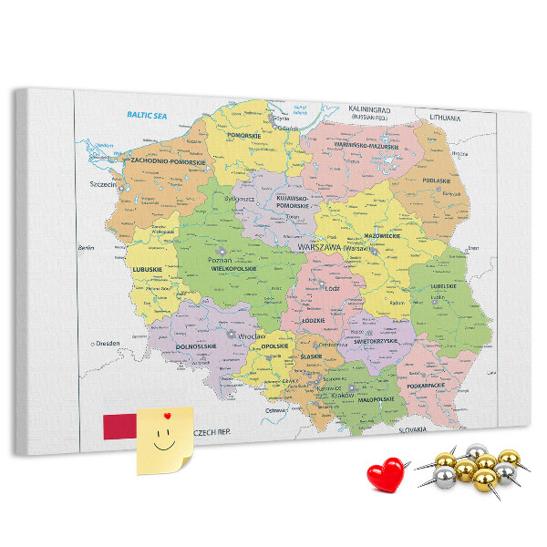 Tableau de liège Carte de la Pologne avec les voïvodies colorées