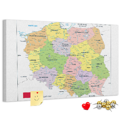 Tableau de liège Carte de la Pologne avec les voïvodies colorées