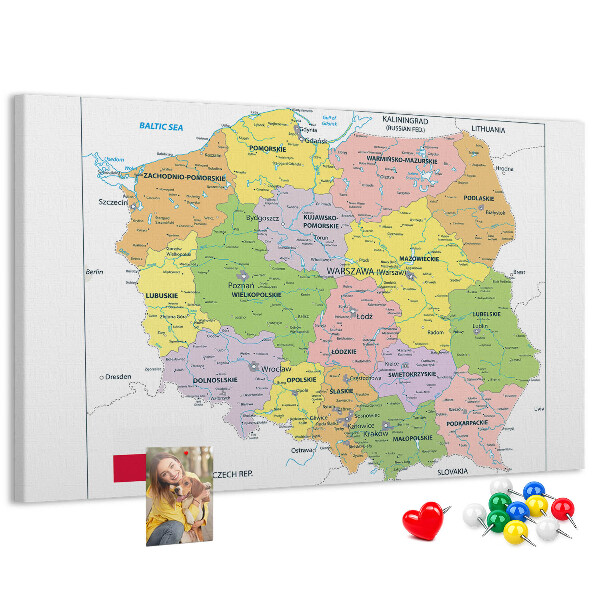 Tableau de liège Carte de la Pologne avec les voïvodies colorées