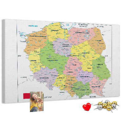 Tableau de liège Carte de la Pologne avec les voïvodies colorées