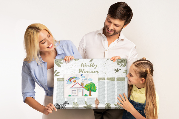 Tableau en liège Agenda hebdomadaire à motif végétal