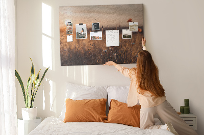 Tableau affichage liège Champ doré de coquelicots au coucher du soleil