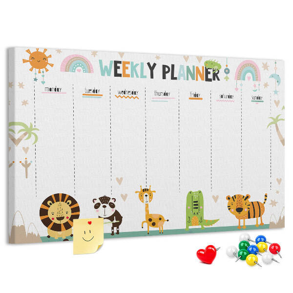 Tableau de liège Agenda hebdomadaire coloré avec des animaux