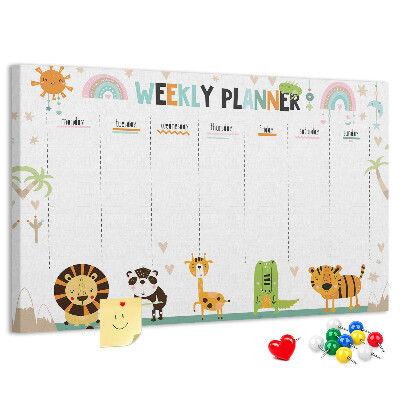 Tableau de liège Agenda hebdomadaire coloré avec des animaux