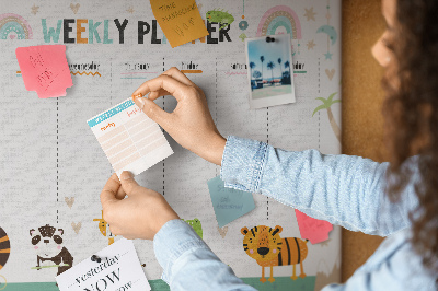 Tableau de liège Agenda hebdomadaire coloré avec des animaux