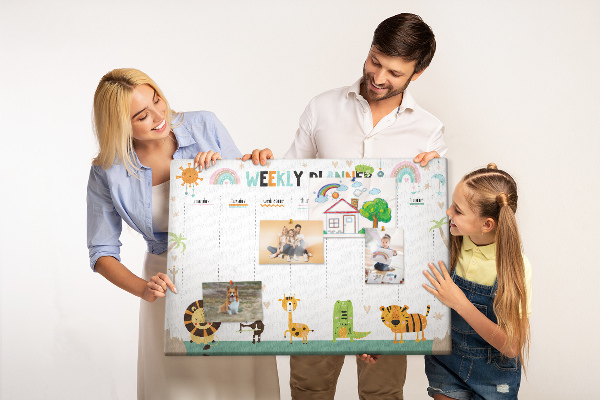 Tableau de liège Agenda hebdomadaire coloré avec des animaux