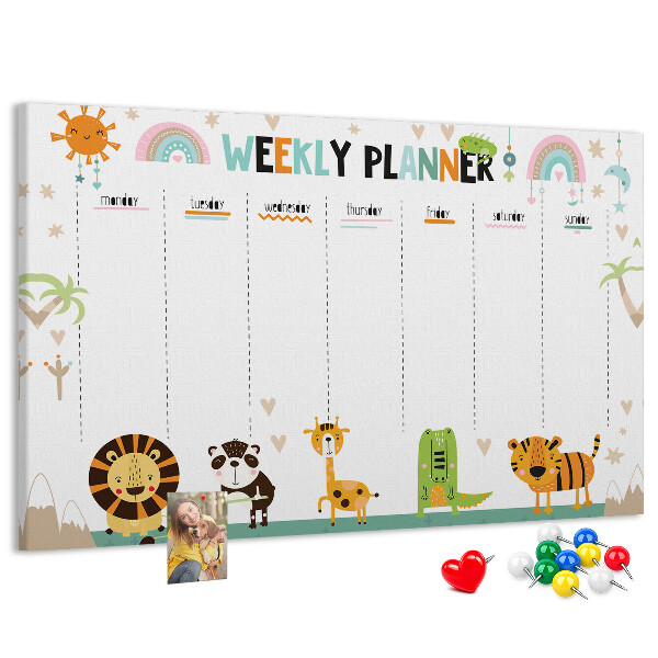 Tableau de liège Agenda hebdomadaire coloré avec des animaux