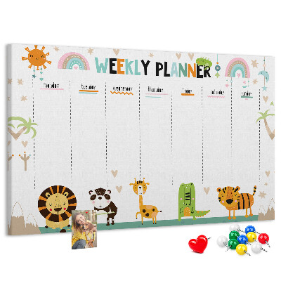 Tableau de liège Agenda hebdomadaire coloré avec des animaux