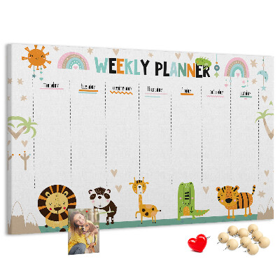 Tableau de liège Agenda hebdomadaire coloré avec des animaux