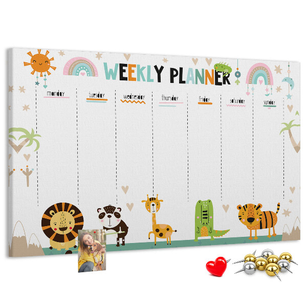 Tableau de liège Agenda hebdomadaire coloré avec des animaux