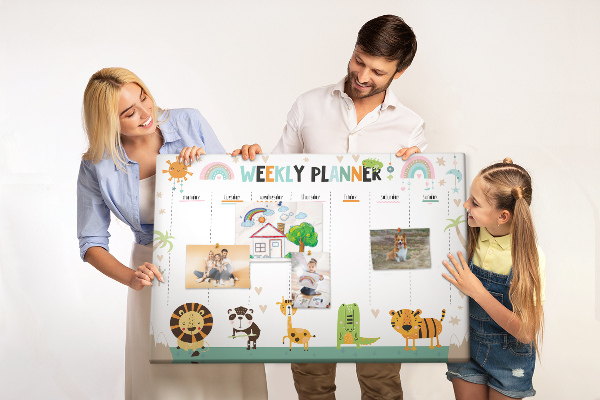 Tableau de liège Agenda hebdomadaire coloré avec des animaux