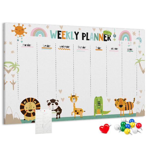 Tableau de liège Agenda hebdomadaire coloré avec des animaux