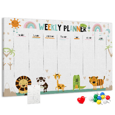 Tableau de liège Agenda hebdomadaire coloré avec des animaux