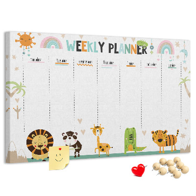Tableau de liège Agenda hebdomadaire coloré avec des animaux