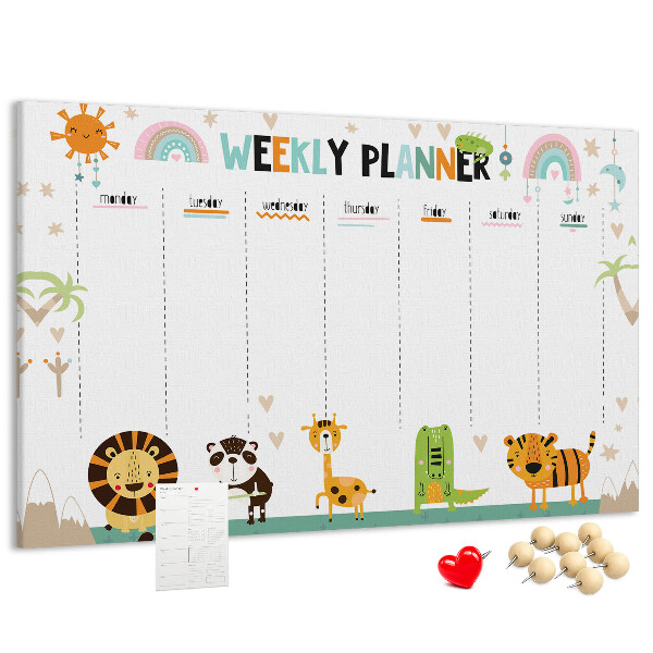 Tableau de liège Agenda hebdomadaire coloré avec des animaux