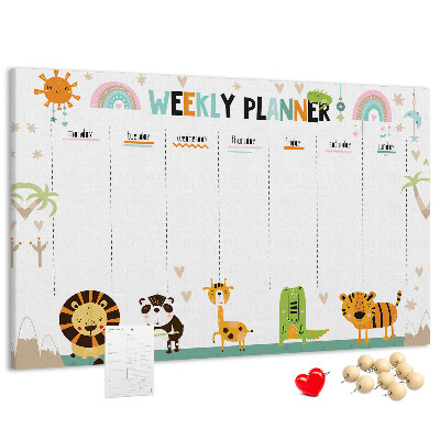Tableau de liège Agenda hebdomadaire coloré avec des animaux