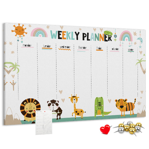 Tableau de liège Agenda hebdomadaire coloré avec des animaux