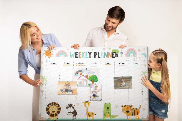 Tableau de liège Agenda hebdomadaire coloré avec des animaux