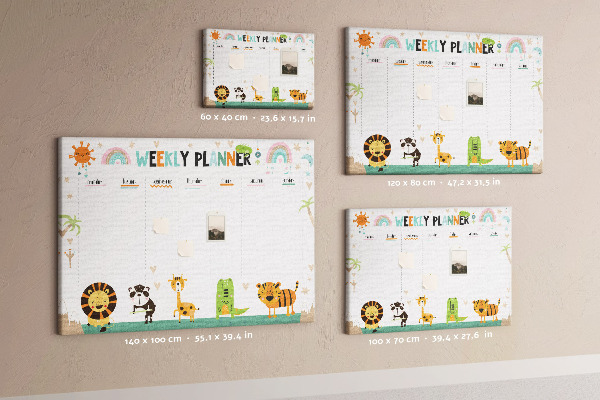 Tableau de liège Agenda hebdomadaire coloré avec des animaux