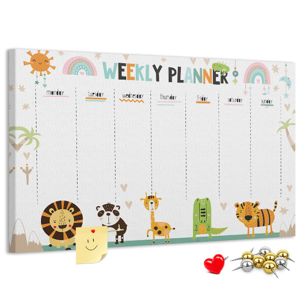 Tableau de liège Agenda hebdomadaire coloré avec des animaux