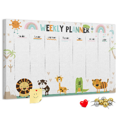 Tableau de liège Agenda hebdomadaire coloré avec des animaux
