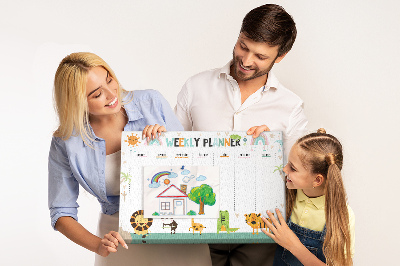 Tableau de liège Agenda hebdomadaire coloré avec des animaux