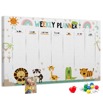 Tableau de liège Agenda hebdomadaire coloré avec des animaux
