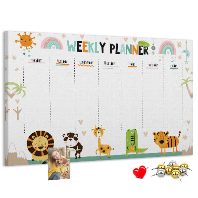 Tableau de liège Agenda hebdomadaire coloré avec des animaux