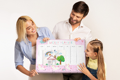 Tableau en liège Agenda hebdomadaire licorne et arc-en-ciel