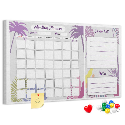 Tableau de liège Calendrier mensuel à motif de plantes tropicales