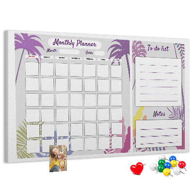 Tableau de liège Calendrier mensuel à motif de plantes tropicales
