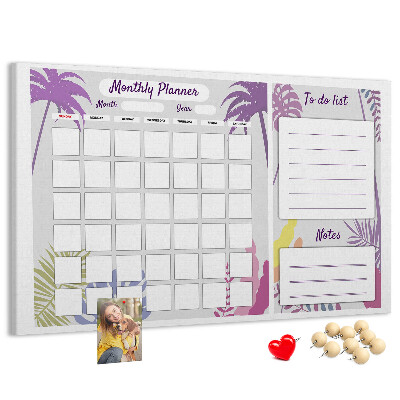 Tableau de liège Calendrier mensuel à motif de plantes tropicales