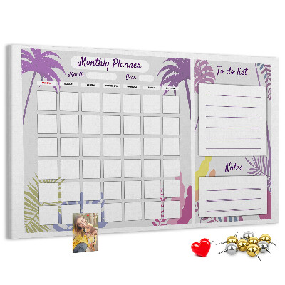 Tableau de liège Calendrier mensuel à motif de plantes tropicales