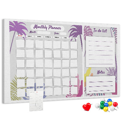 Tableau de liège Calendrier mensuel à motif de plantes tropicales