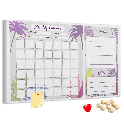 Tableau de liège Calendrier mensuel à motif de plantes tropicales