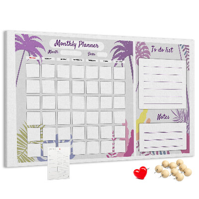 Tableau de liège Calendrier mensuel à motif de plantes tropicales