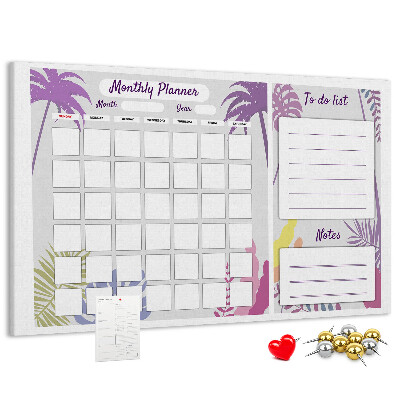 Tableau de liège Calendrier mensuel à motif de plantes tropicales