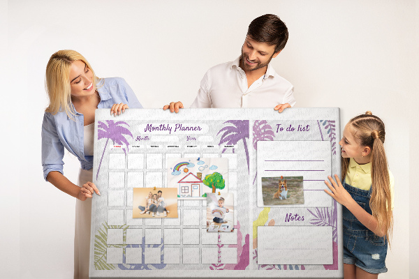 Tableau de liège Calendrier mensuel à motif de plantes tropicales